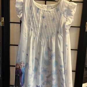 Disney Fozen dress white with snowflake and Ana and Elsa print on dress size 4